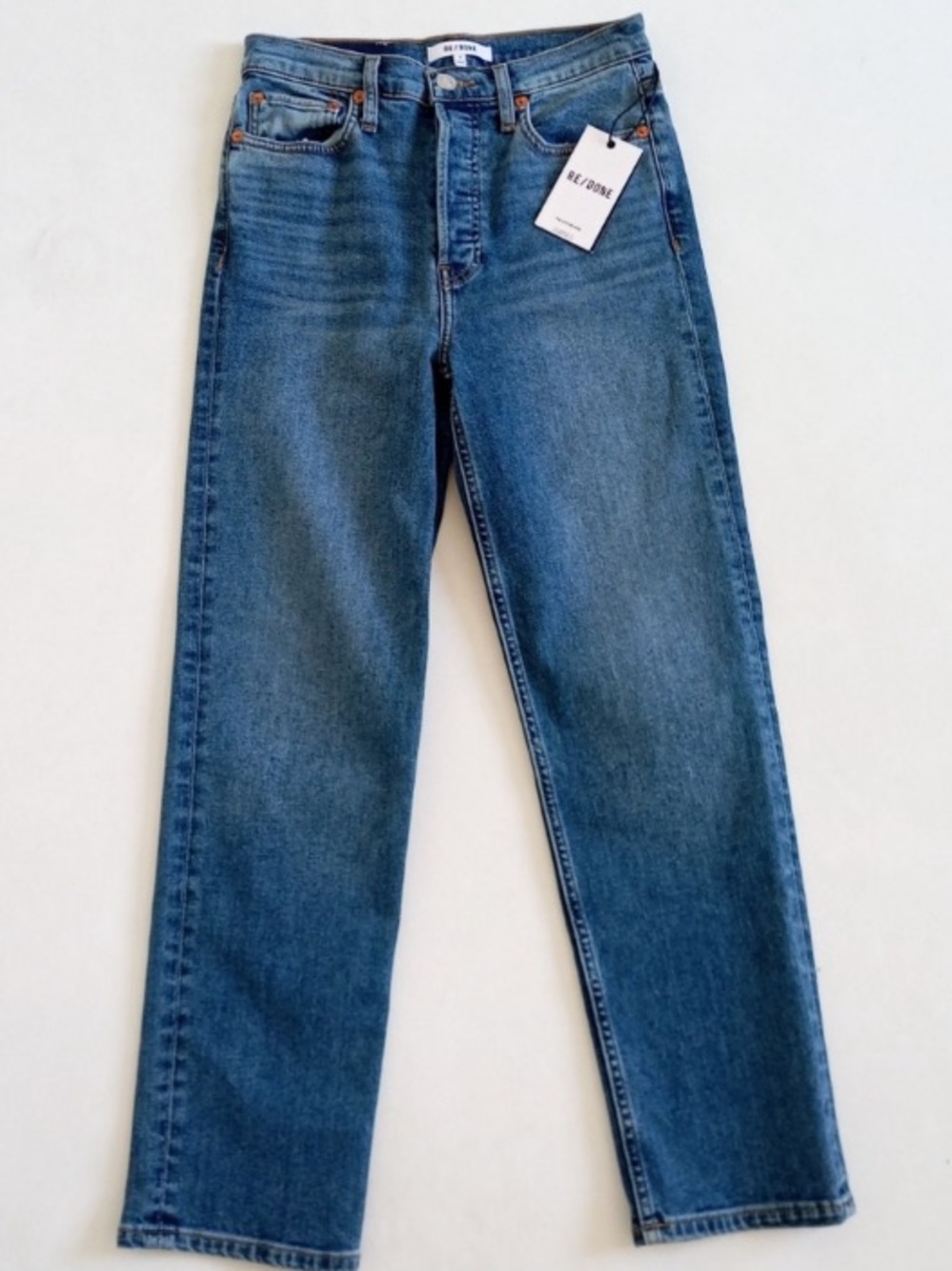 RE/DONE 70’s Ultra High Rise Stove Pipe Straight Leg Button Fly Jeans 28 NWT
